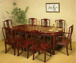 Rosewood Dining Room Set, carved birth / flower design (S02), Sumalee's Handicraft Center Chiangrai City, Northern Thailand